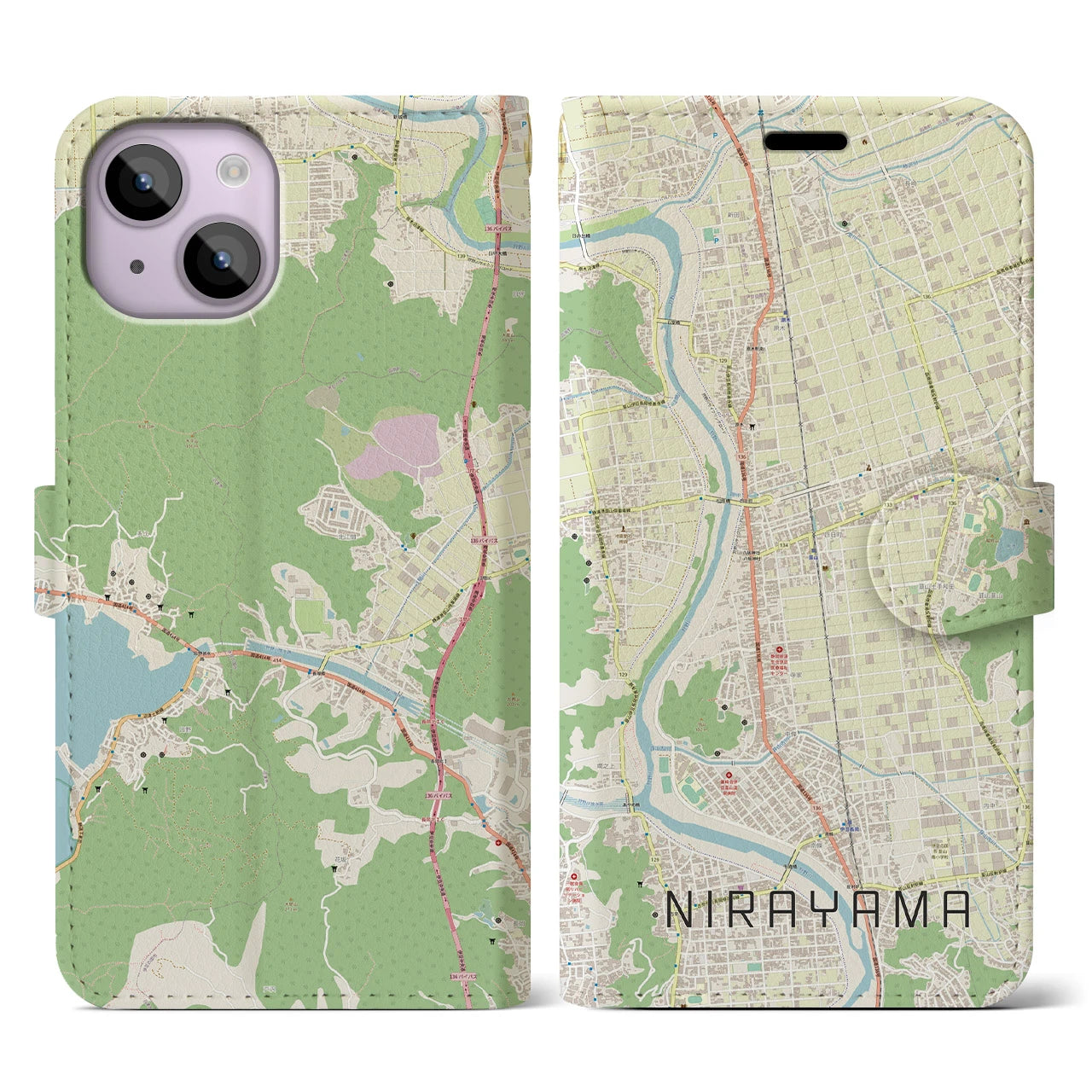【韮山(静岡県)】地図柄iPhoneケース(手帳タイプ)ナチュラル・iPhone 14 用