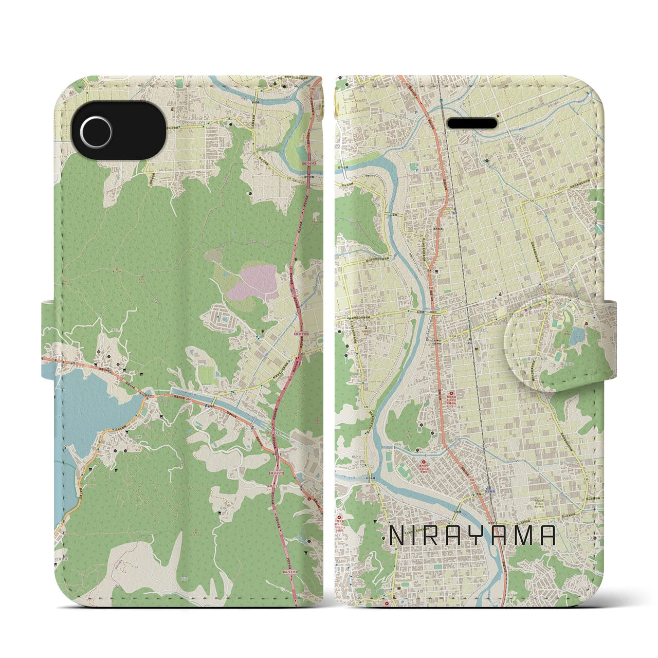 【韮山(静岡県)】地図柄iPhoneケース(手帳タイプ)ナチュラル・iPhone SE(第3 / 第2世代) / 8 / 7 / 6s / 6 用