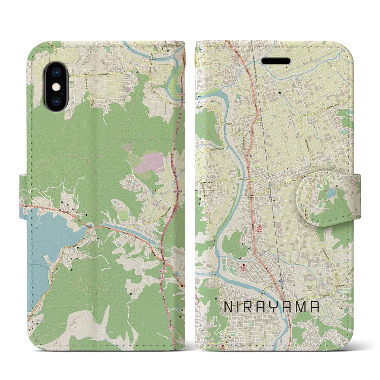 【韮山(静岡県)】地図柄iPhoneケース(手帳タイプ)ナチュラル・iPhone XS / X 用