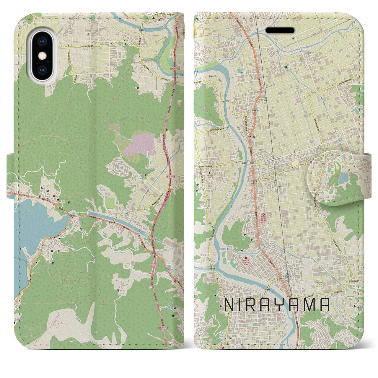 【韮山(静岡県)】地図柄iPhoneケース(手帳タイプ)ナチュラル・iPhone XS Max 用
