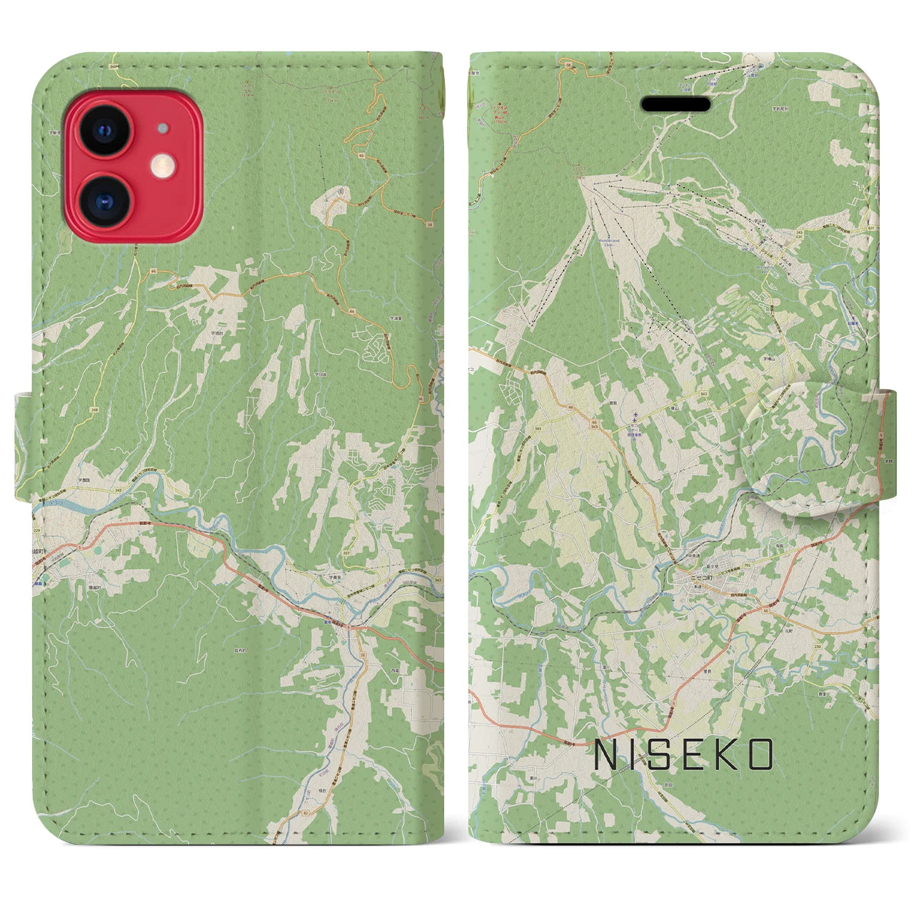 【ニセコ(北海道)】地図柄iPhoneケース(手帳タイプ)ナチュラル・iPhone 11 用