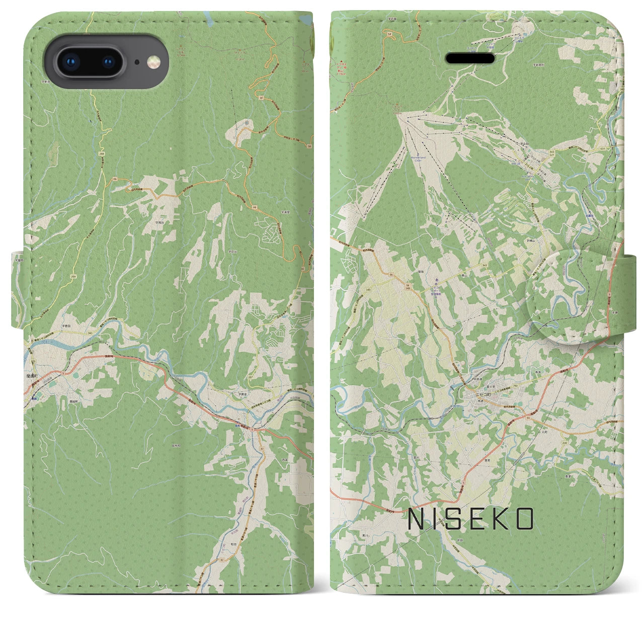 【ニセコ(北海道)】地図柄iPhoneケース(手帳タイプ)ナチュラル・iPhone 8Plus /7Plus / 6sPlus / 6Plus 用