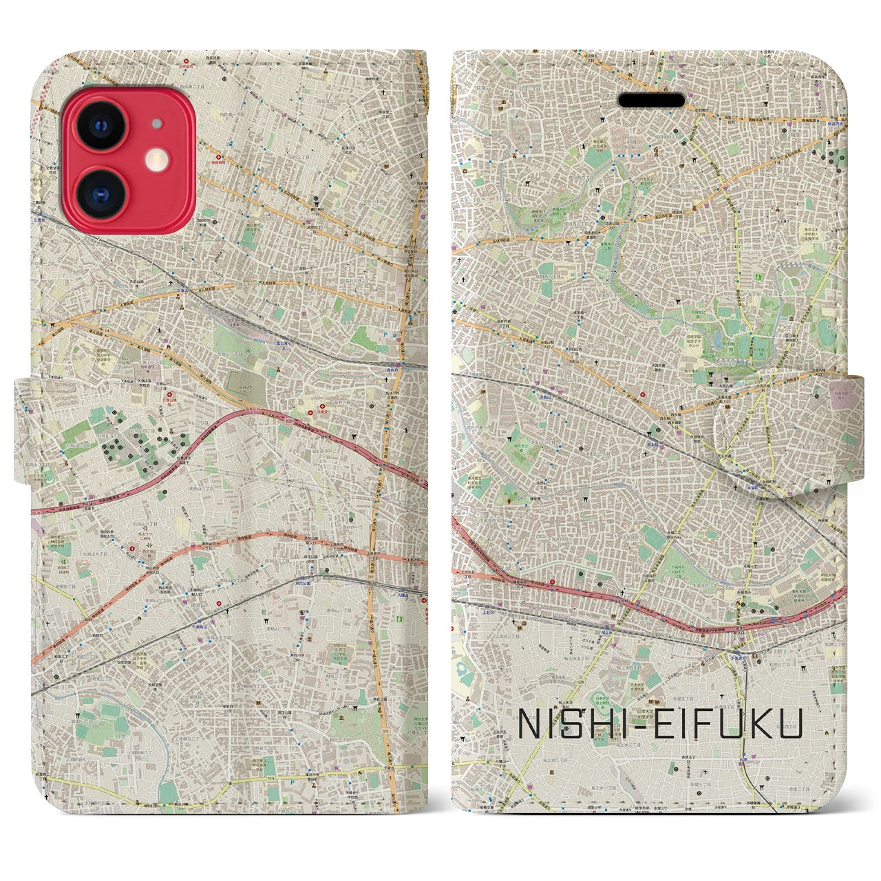 【西永福(東京都)】地図柄iPhoneケース(手帳タイプ)ナチュラル・iPhone 11 用