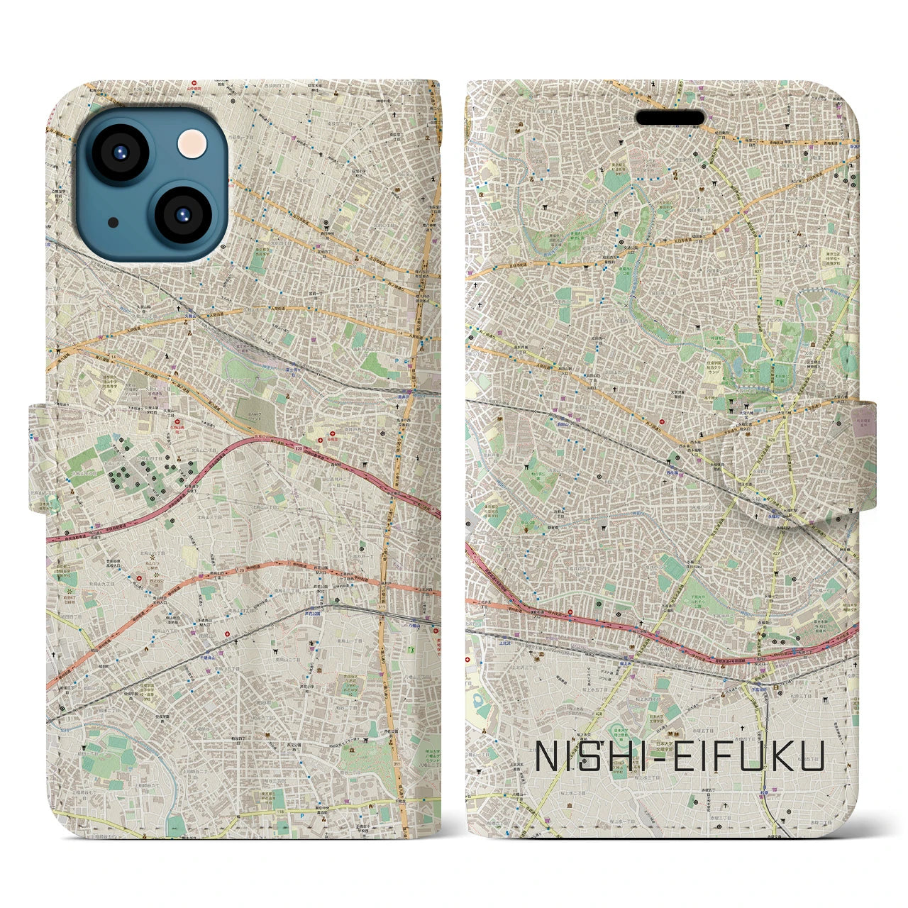 【西永福(東京都)】地図柄iPhoneケース(手帳タイプ)ナチュラル・iPhone 13 用