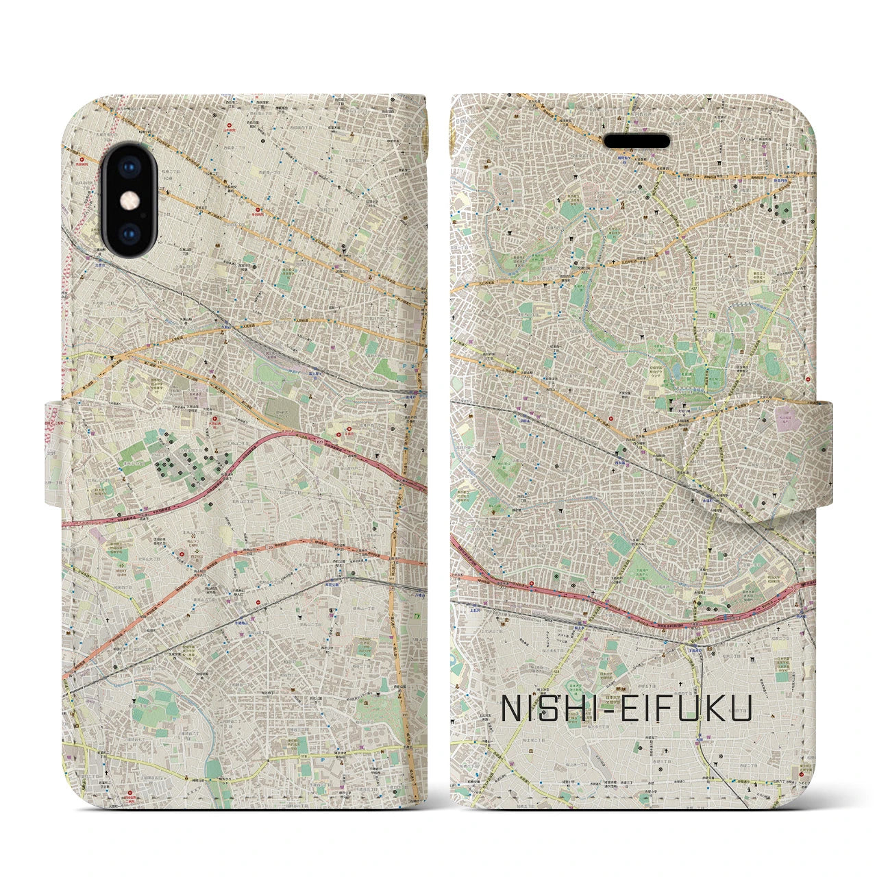 【西永福(東京都)】地図柄iPhoneケース(手帳タイプ)ナチュラル・iPhone XS / X 用