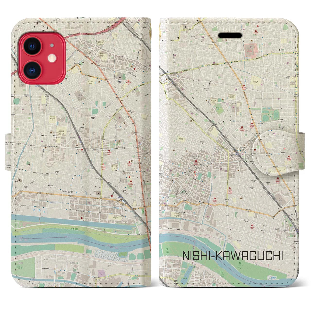 【西川口(埼玉県)】地図柄iPhoneケース(手帳タイプ)ナチュラル・iPhone 11 用