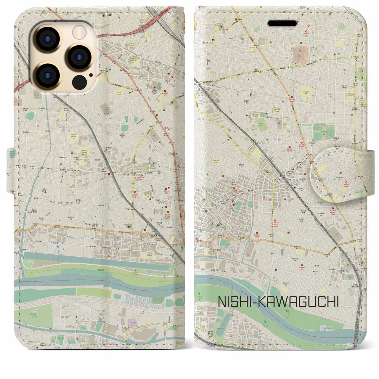 【西川口(埼玉県)】地図柄iPhoneケース(手帳タイプ)ナチュラル・iPhone 12 Pro Max 用