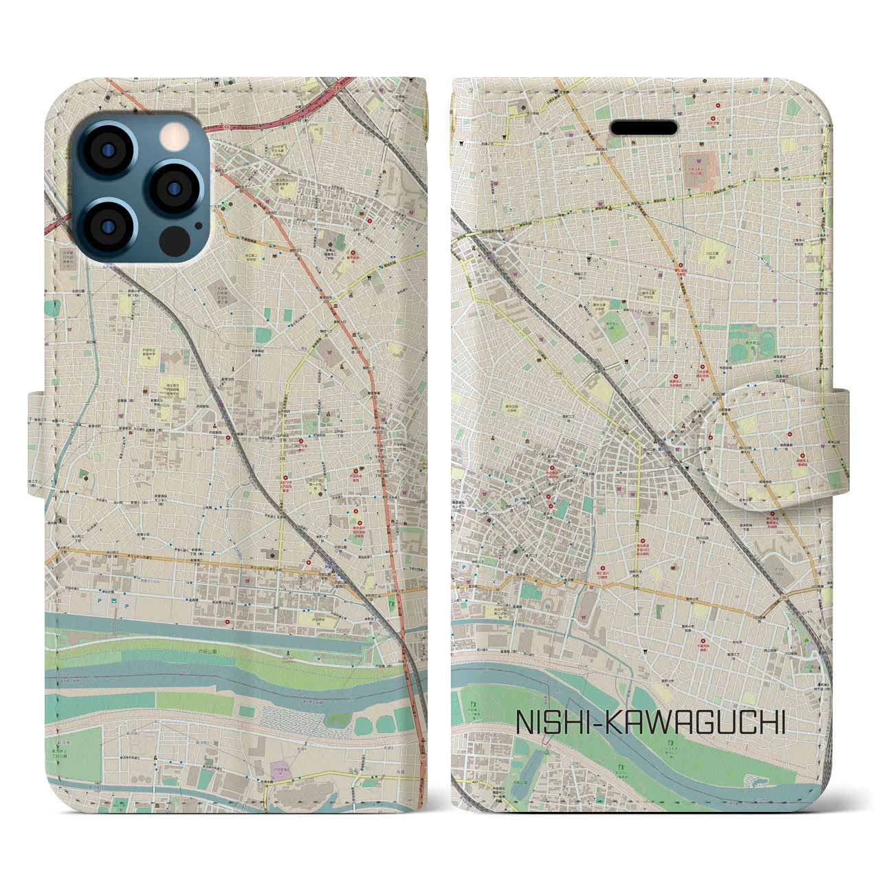 【西川口(埼玉県)】地図柄iPhoneケース(手帳タイプ)ナチュラル・iPhone 12 / 12 Pro 用