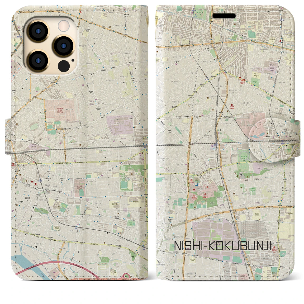 【西国分寺(東京都)】地図柄iPhoneケース(手帳タイプ)ナチュラル・iPhone 12 Pro Max 用