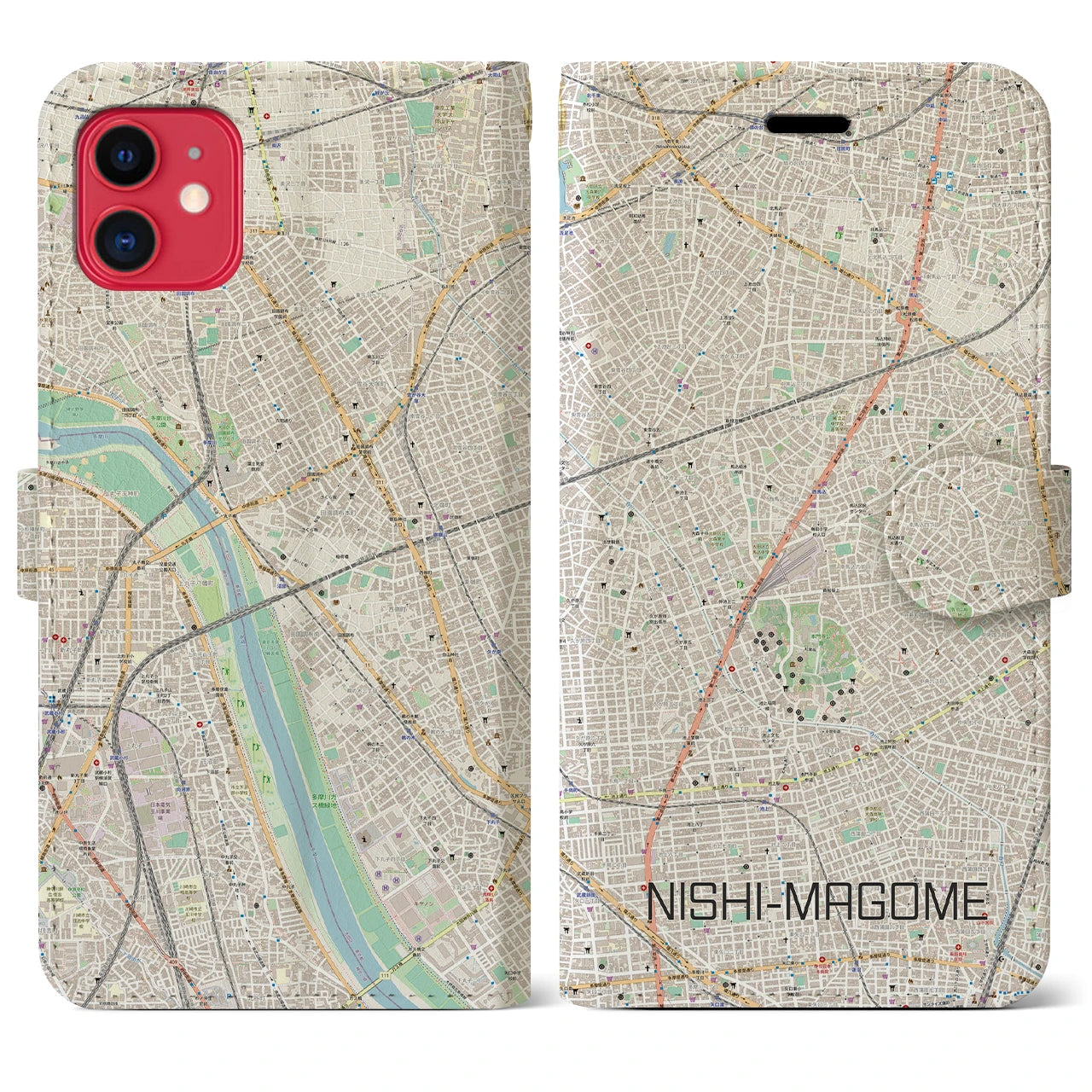 【西馬込(東京都)】地図柄iPhoneケース(手帳タイプ)ナチュラル・iPhone 11 用