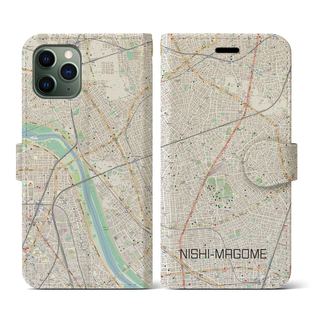 【西馬込(東京都)】地図柄iPhoneケース(手帳タイプ)ナチュラル・iPhone 11 Pro 用