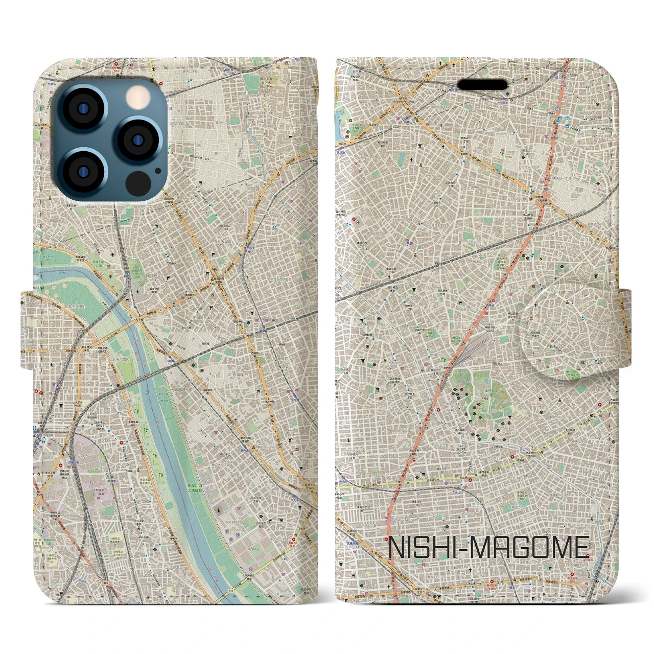【西馬込(東京都)】地図柄iPhoneケース(手帳タイプ)ナチュラル・iPhone 12 / 12 Pro 用