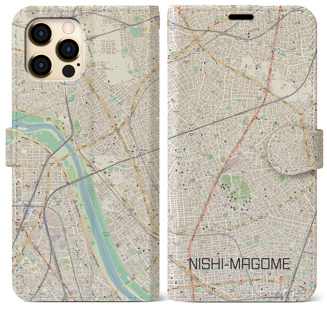 【西馬込(東京都)】地図柄iPhoneケース(手帳タイプ)ナチュラル・iPhone 12 Pro Max 用