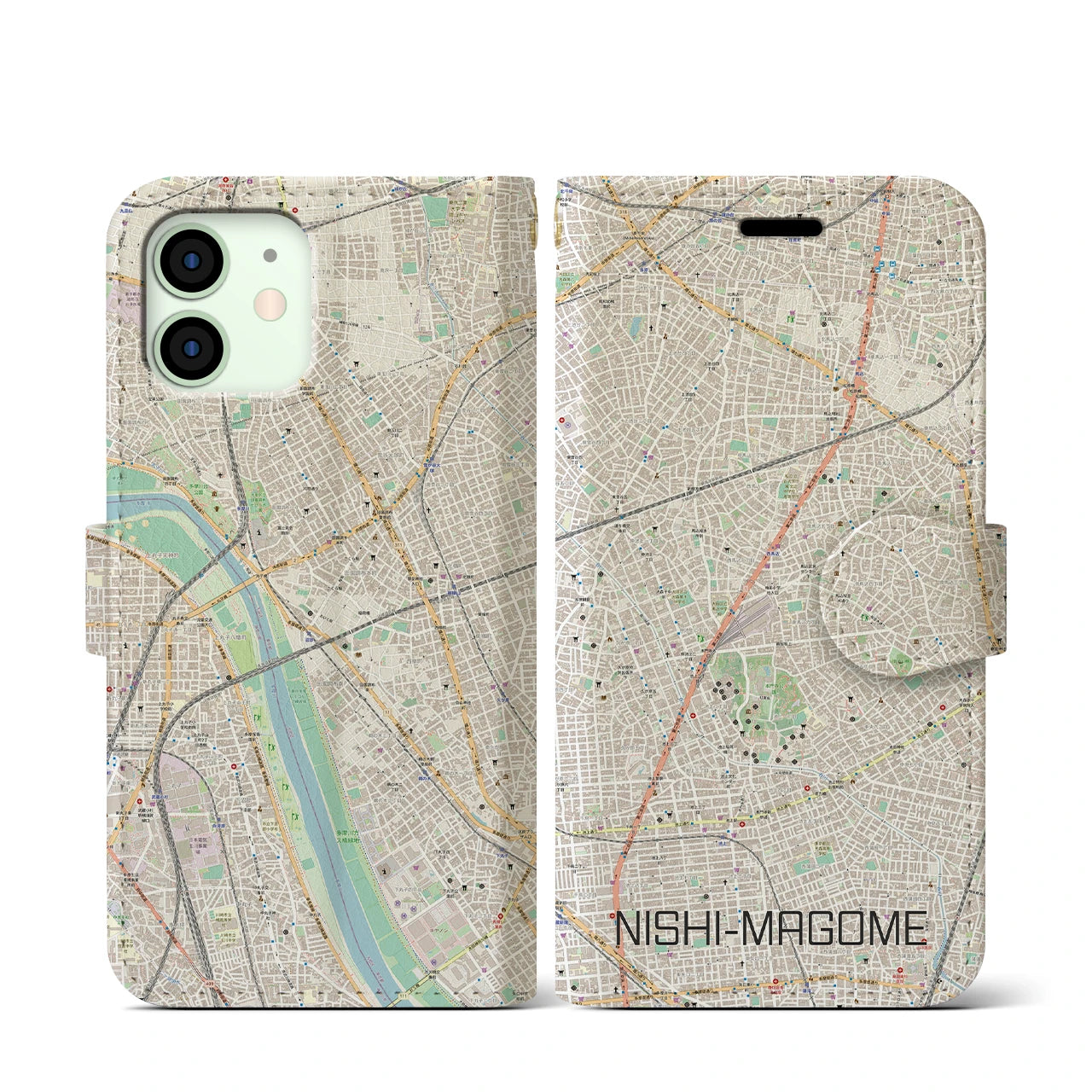 【西馬込(東京都)】地図柄iPhoneケース(手帳タイプ)ナチュラル・iPhone 12 mini 用
