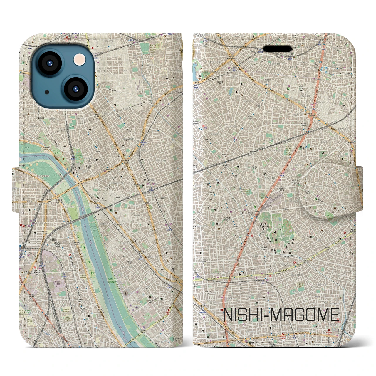 【西馬込(東京都)】地図柄iPhoneケース(手帳タイプ)ナチュラル・iPhone 13 用