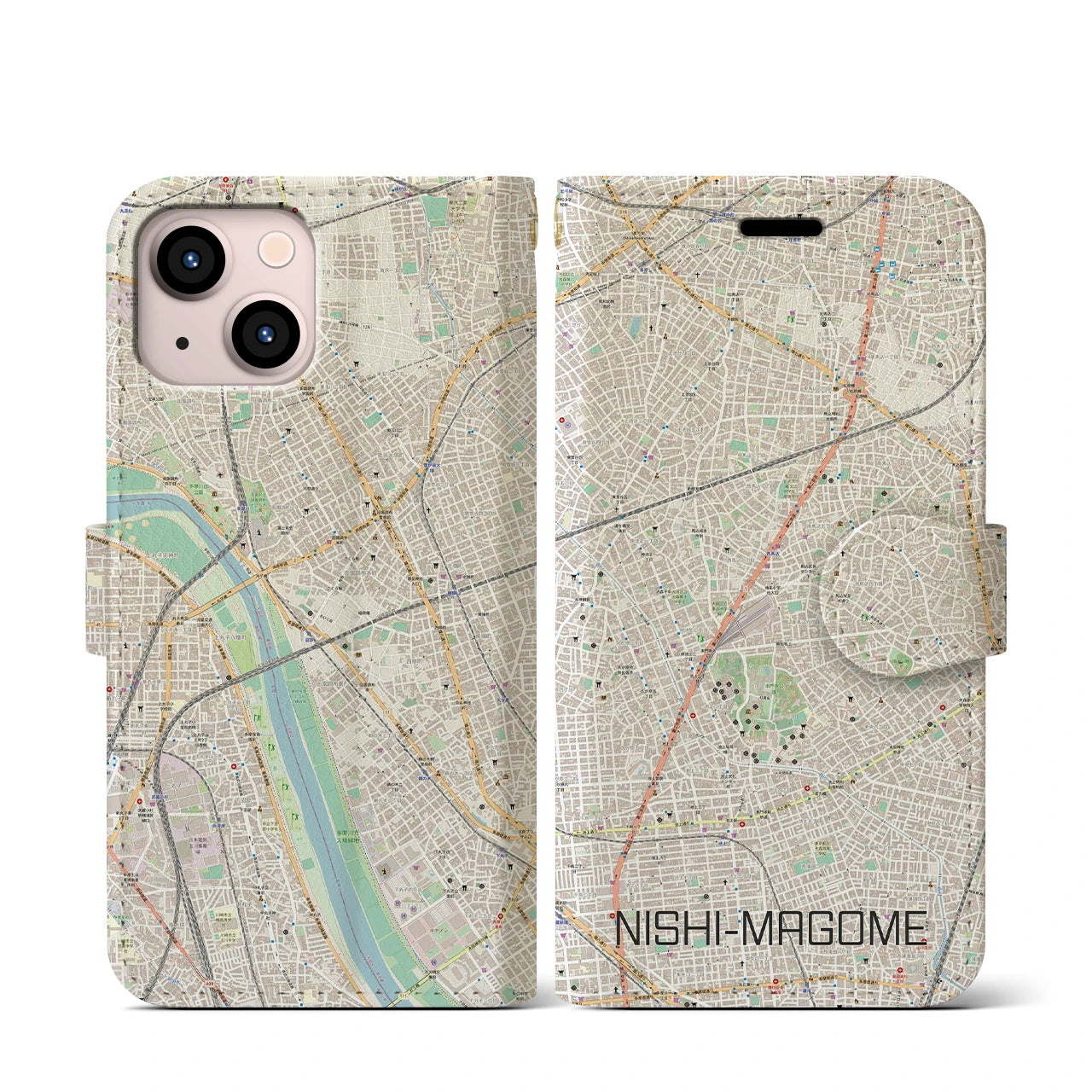 【西馬込(東京都)】地図柄iPhoneケース(手帳タイプ)ナチュラル・iPhone 13 mini 用