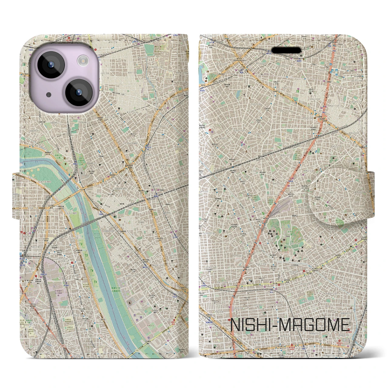 【西馬込(東京都)】地図柄iPhoneケース(手帳タイプ)ナチュラル・iPhone 14 用
