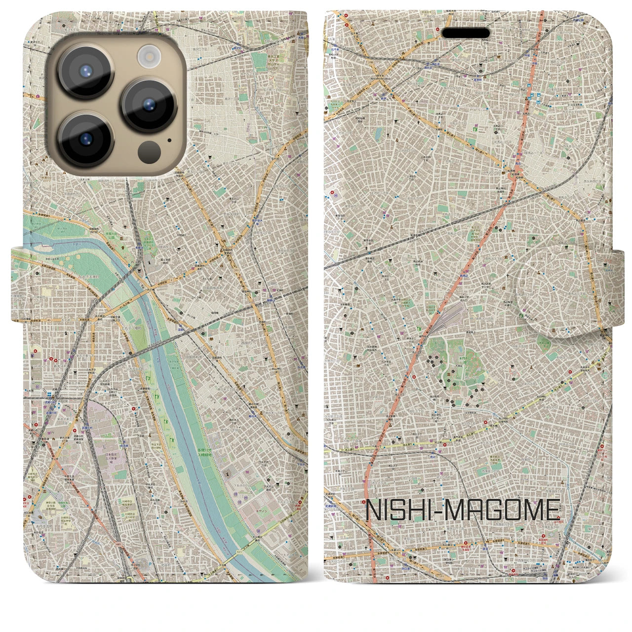 【西馬込(東京都)】地図柄iPhoneケース(手帳タイプ)ナチュラル・iPhone 14 Pro Max 用