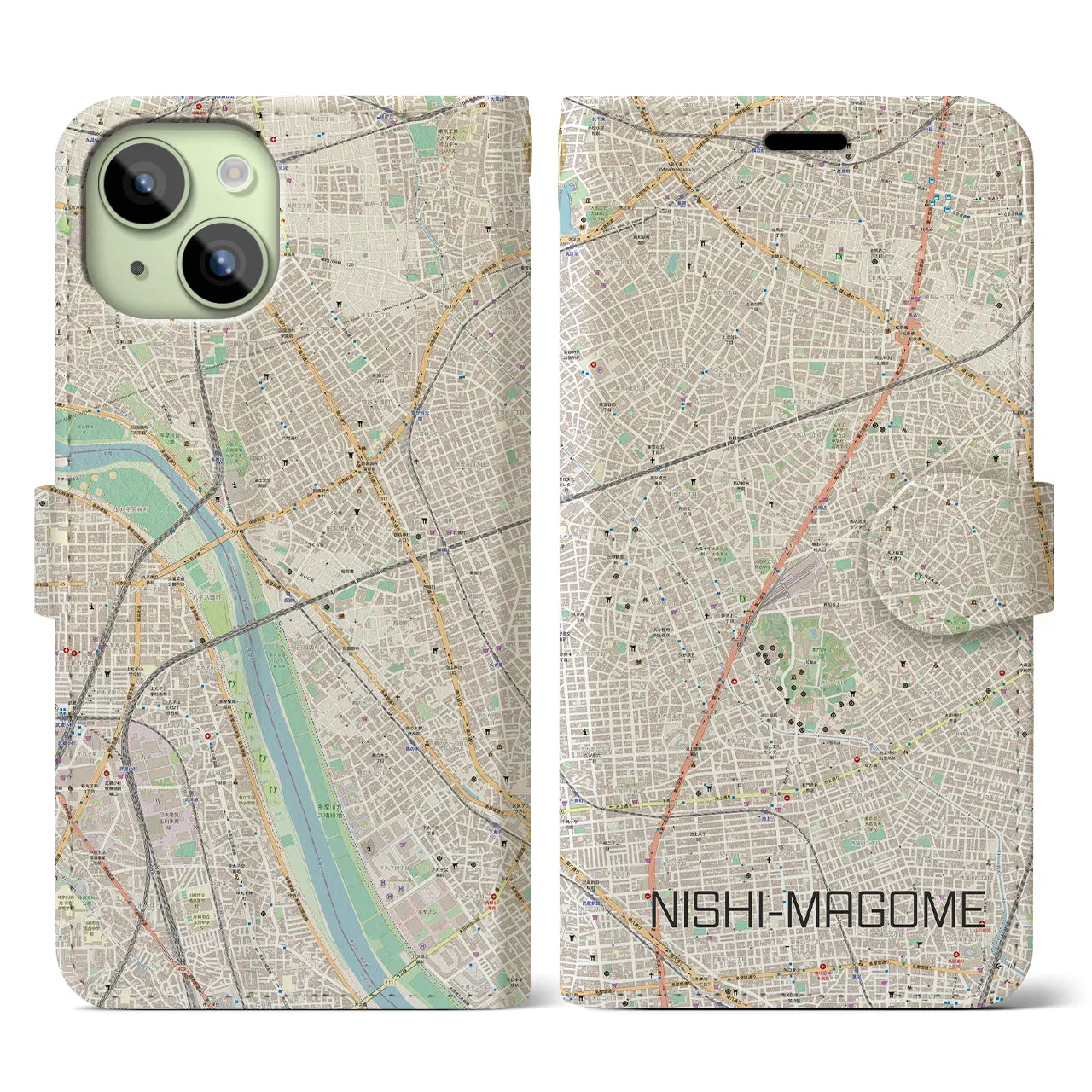【西馬込(東京都)】地図柄iPhoneケース(手帳タイプ)ナチュラル・iPhone 15 用