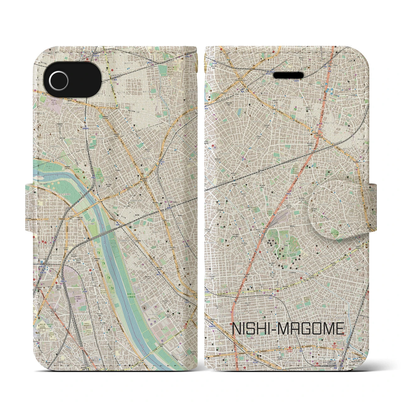 【西馬込(東京都)】地図柄iPhoneケース(手帳タイプ)ナチュラル・iPhone SE(第3 / 第2世代) / 8 / 7 / 6s / 6 用