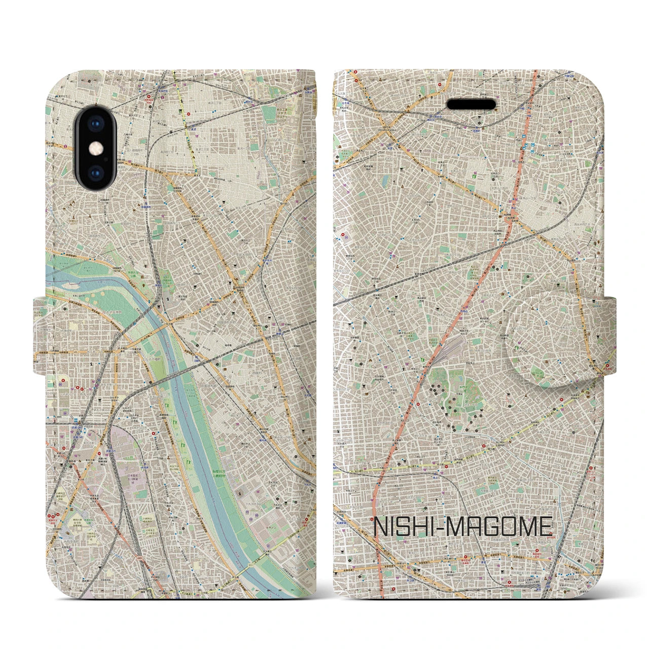 【西馬込(東京都)】地図柄iPhoneケース(手帳タイプ)ナチュラル・iPhone XS / X 用