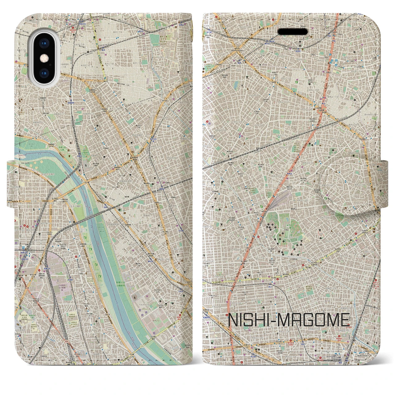 【西馬込(東京都)】地図柄iPhoneケース(手帳タイプ)ナチュラル・iPhone XS Max 用