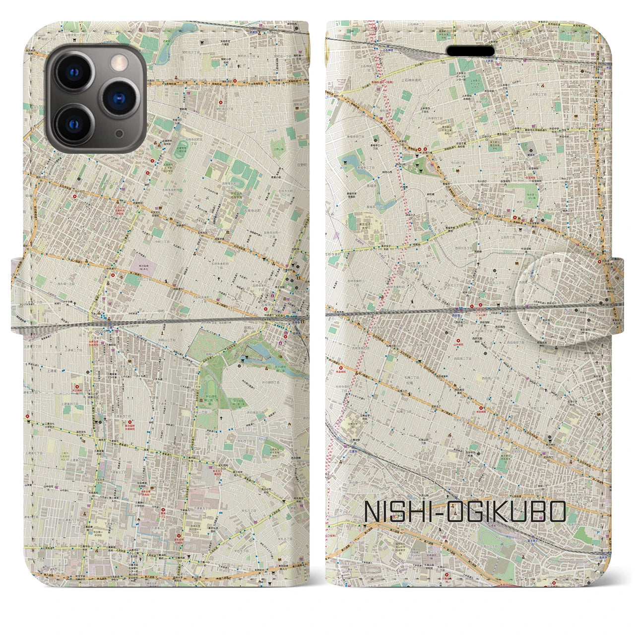 【西荻窪2(東京都)】地図柄iPhoneケース(手帳タイプ)ナチュラル・iPhone 11 Pro Max 用