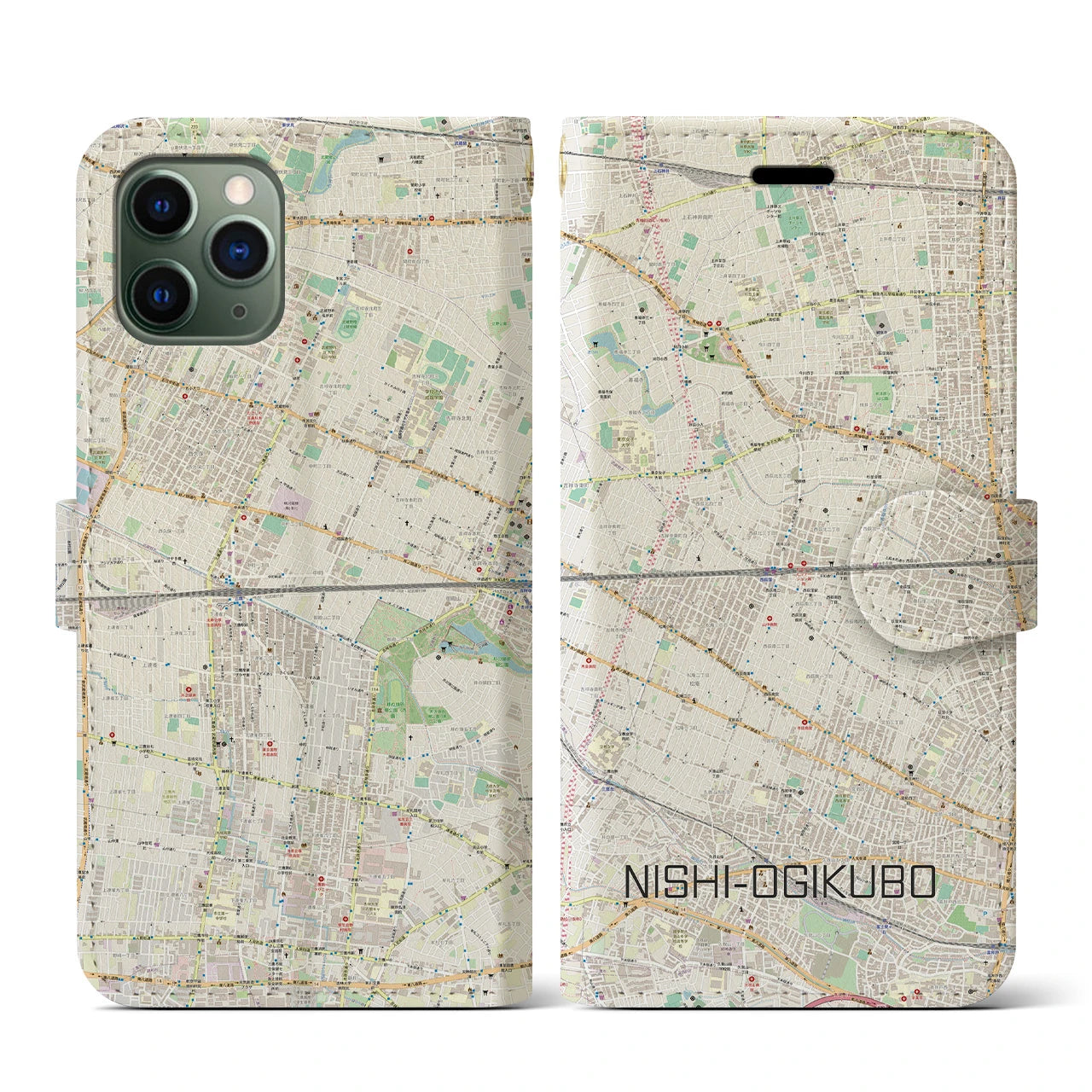 【西荻窪2(東京都)】地図柄iPhoneケース(手帳タイプ)ナチュラル・iPhone 11 Pro 用