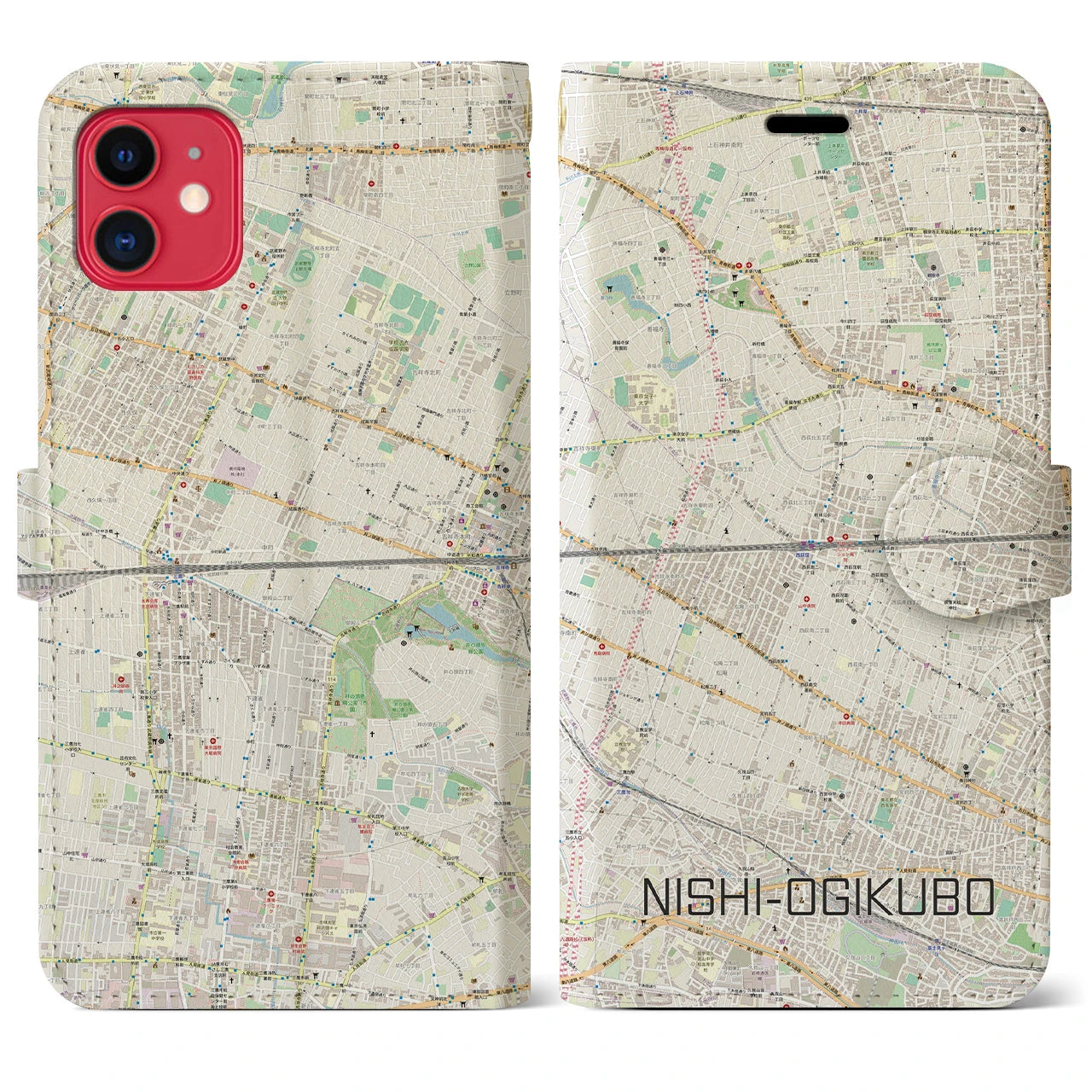 【西荻窪2(東京都)】地図柄iPhoneケース(手帳タイプ)ナチュラル・iPhone 11 用