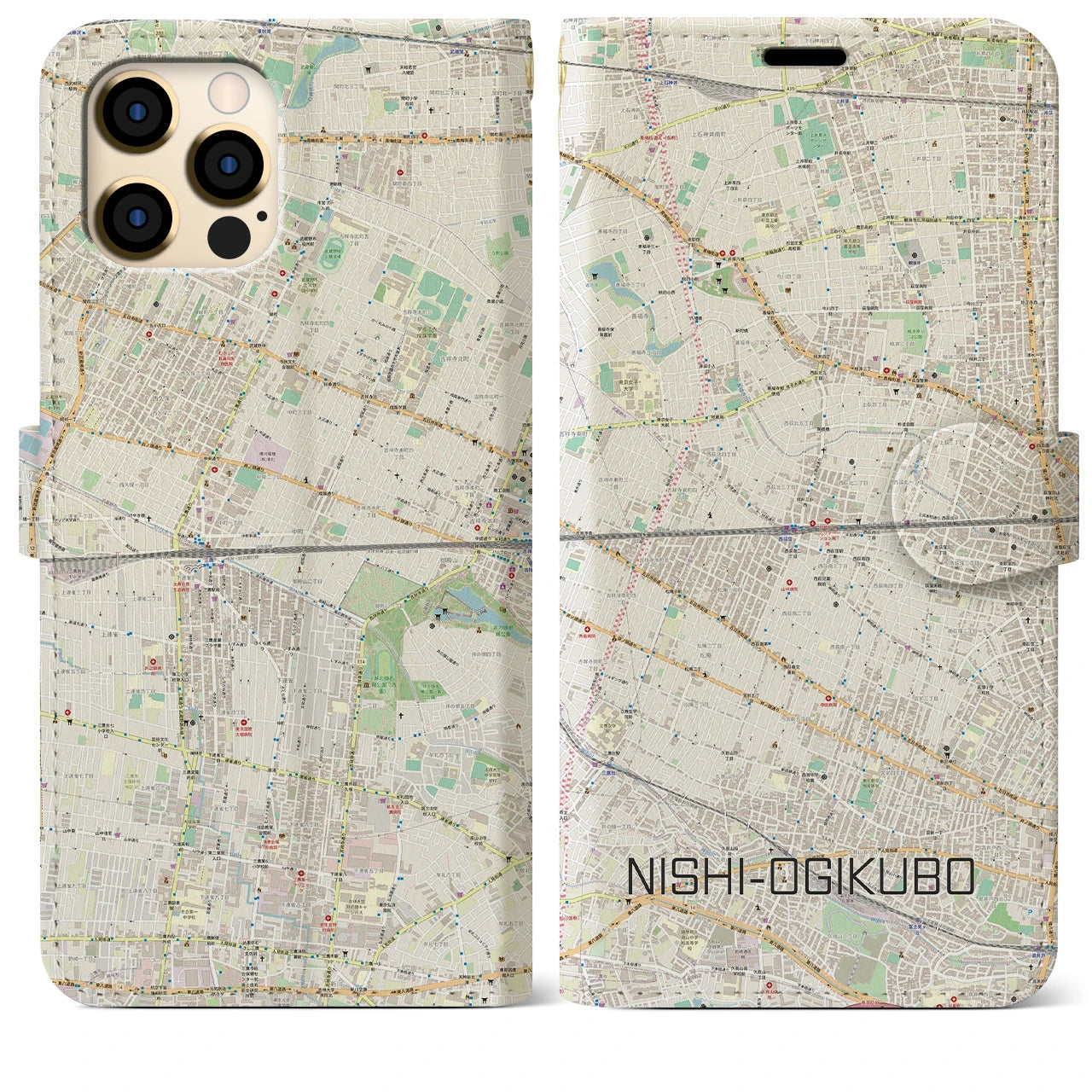 【西荻窪2(東京都)】地図柄iPhoneケース(手帳タイプ)ナチュラル・iPhone 12 Pro Max 用