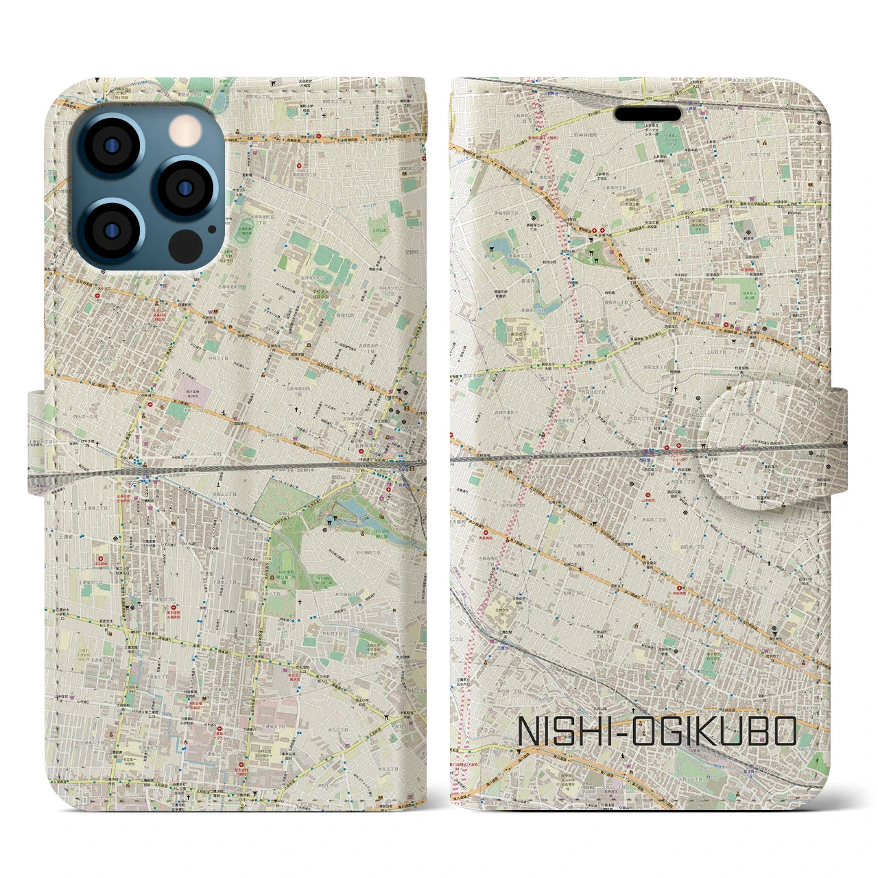 【西荻窪2(東京都)】地図柄iPhoneケース(手帳タイプ)ナチュラル・iPhone 12 / 12 Pro 用