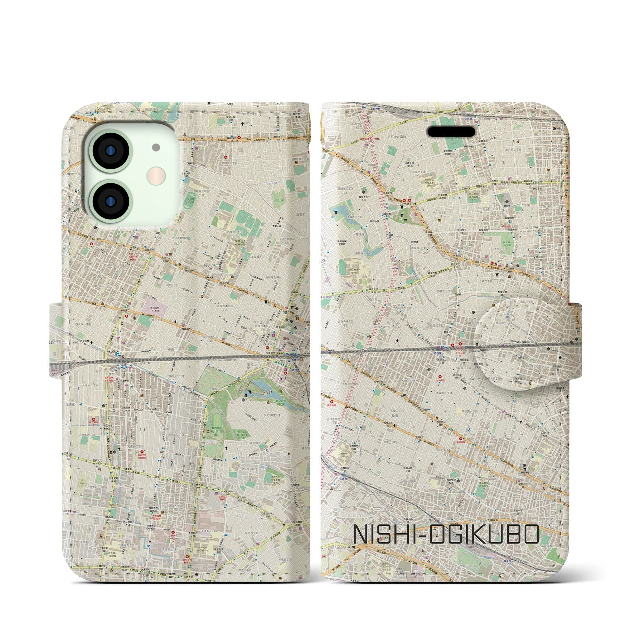 【西荻窪2(東京都)】地図柄iPhoneケース(手帳タイプ)ナチュラル・iPhone 12 mini 用