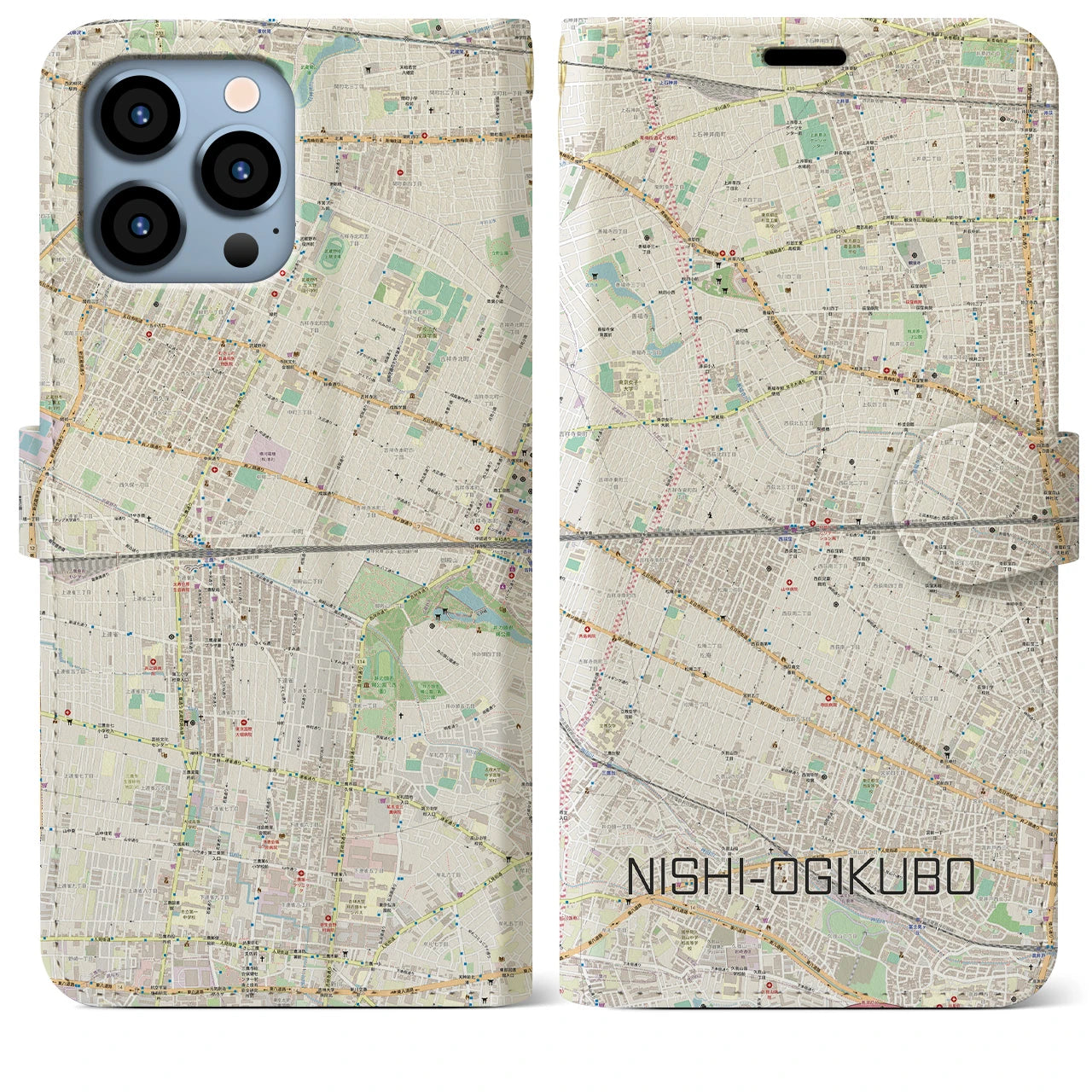 【西荻窪2(東京都)】地図柄iPhoneケース(手帳タイプ)ナチュラル・iPhone 13 Pro Max 用