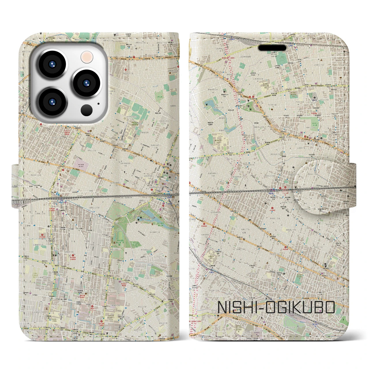 【西荻窪2(東京都)】地図柄iPhoneケース(手帳タイプ)ナチュラル・iPhone 13 Pro 用