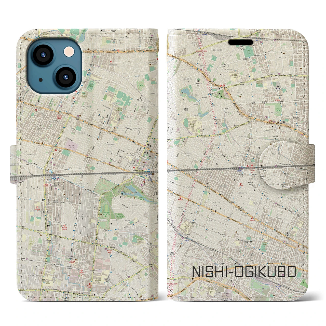 【西荻窪2(東京都)】地図柄iPhoneケース(手帳タイプ)ナチュラル・iPhone 13 用