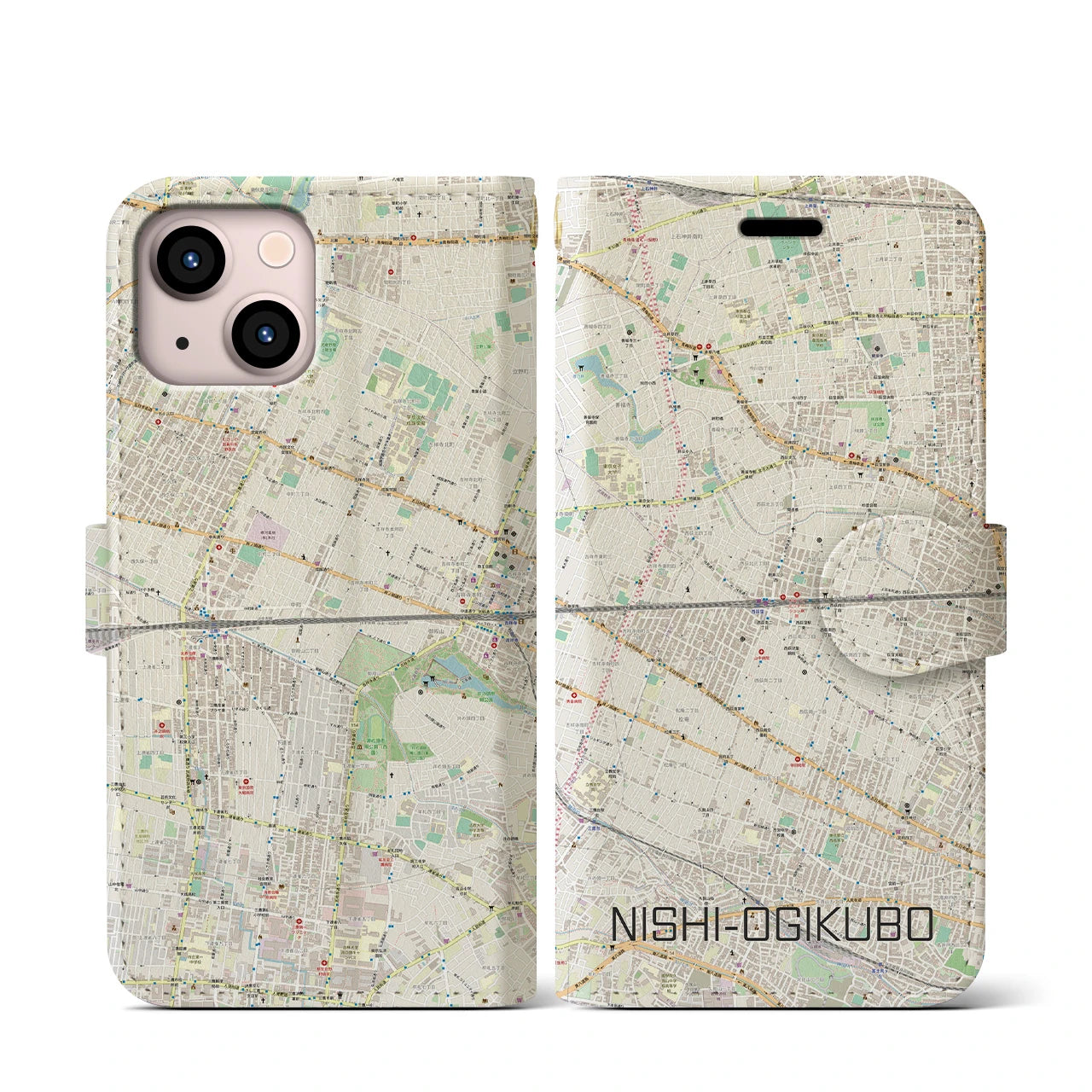 【西荻窪2(東京都)】地図柄iPhoneケース(手帳タイプ)ナチュラル・iPhone 13 mini 用