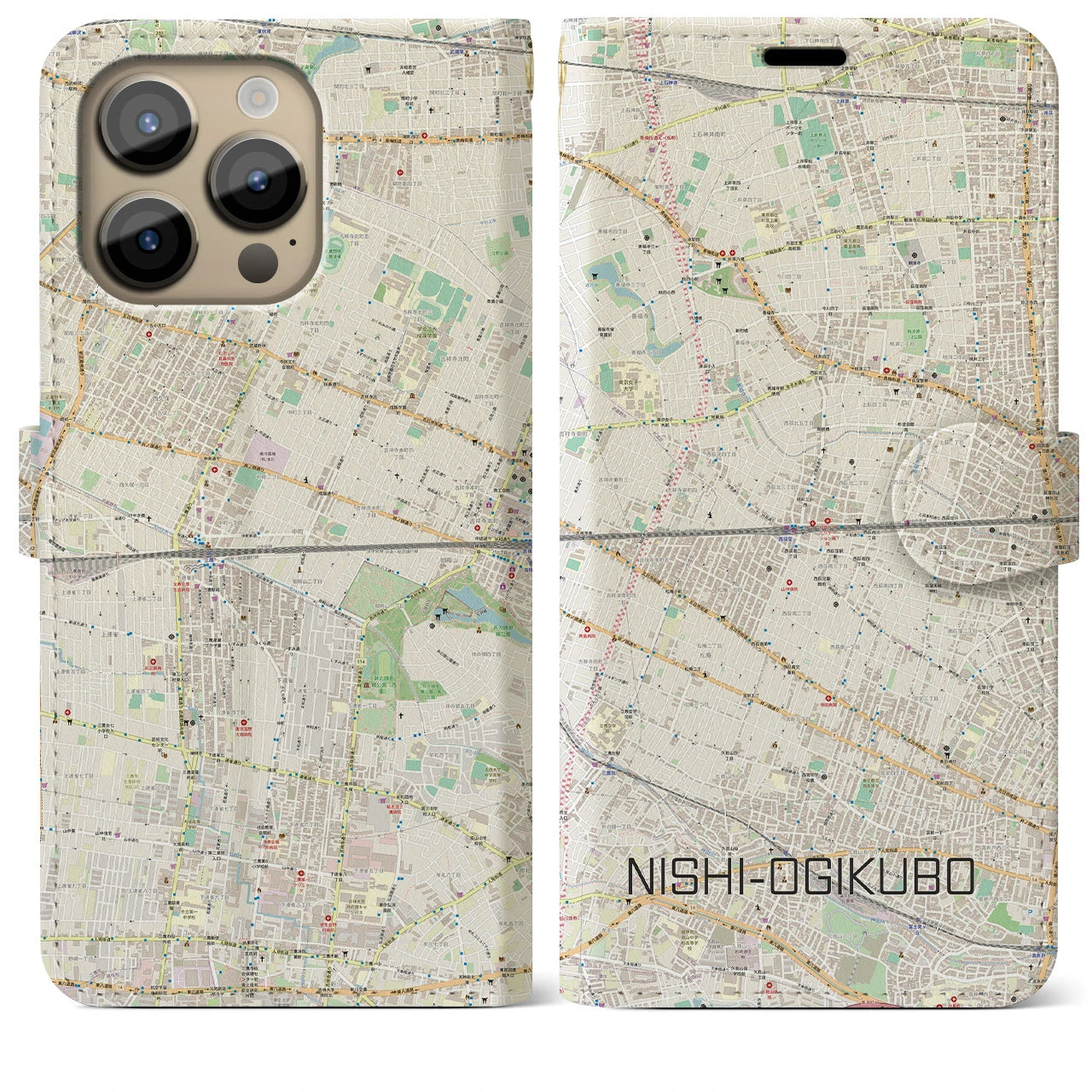 【西荻窪2(東京都)】地図柄iPhoneケース(手帳タイプ)ナチュラル・iPhone 14 Pro Max 用