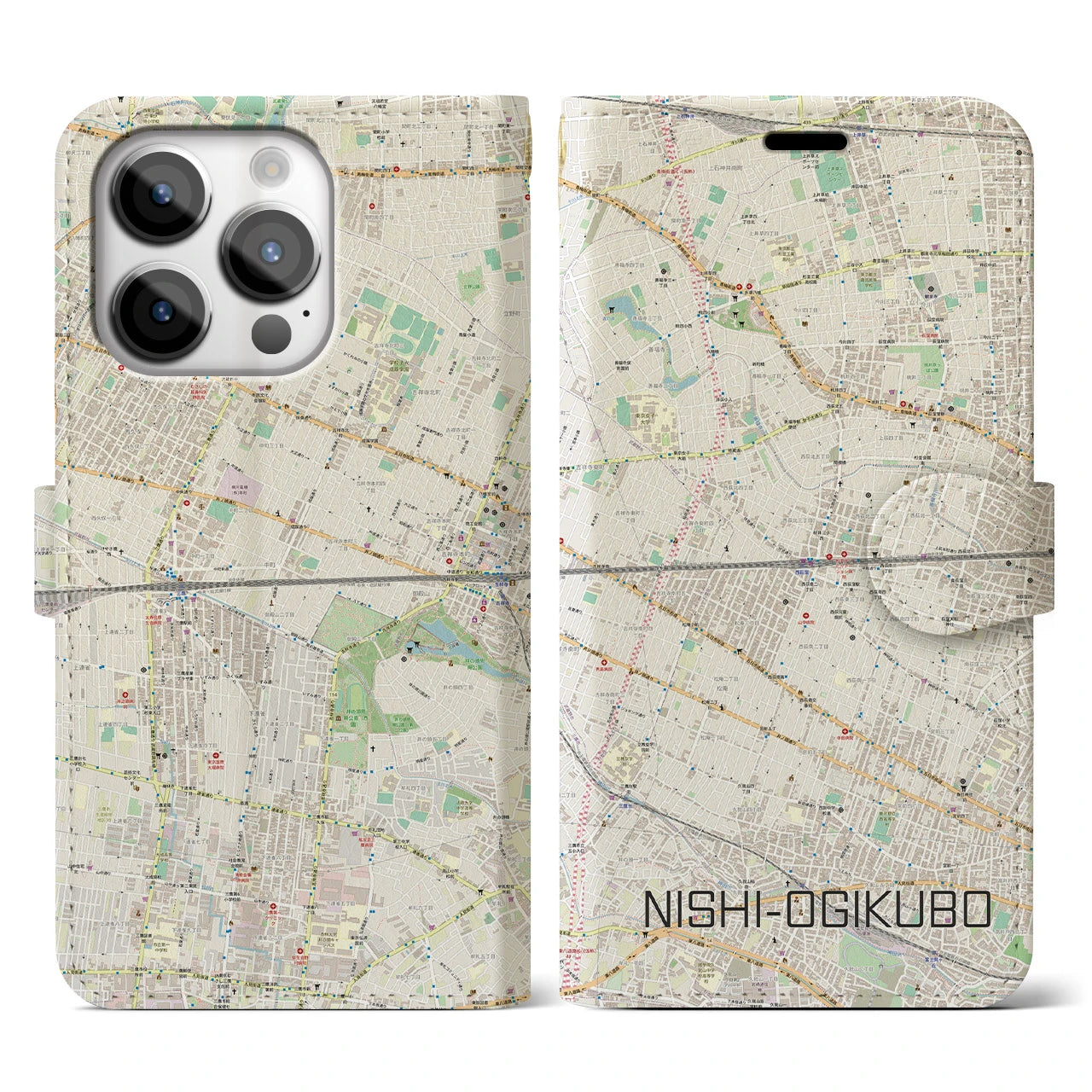 【西荻窪2(東京都)】地図柄iPhoneケース(手帳タイプ)ナチュラル・iPhone 14 Pro 用
