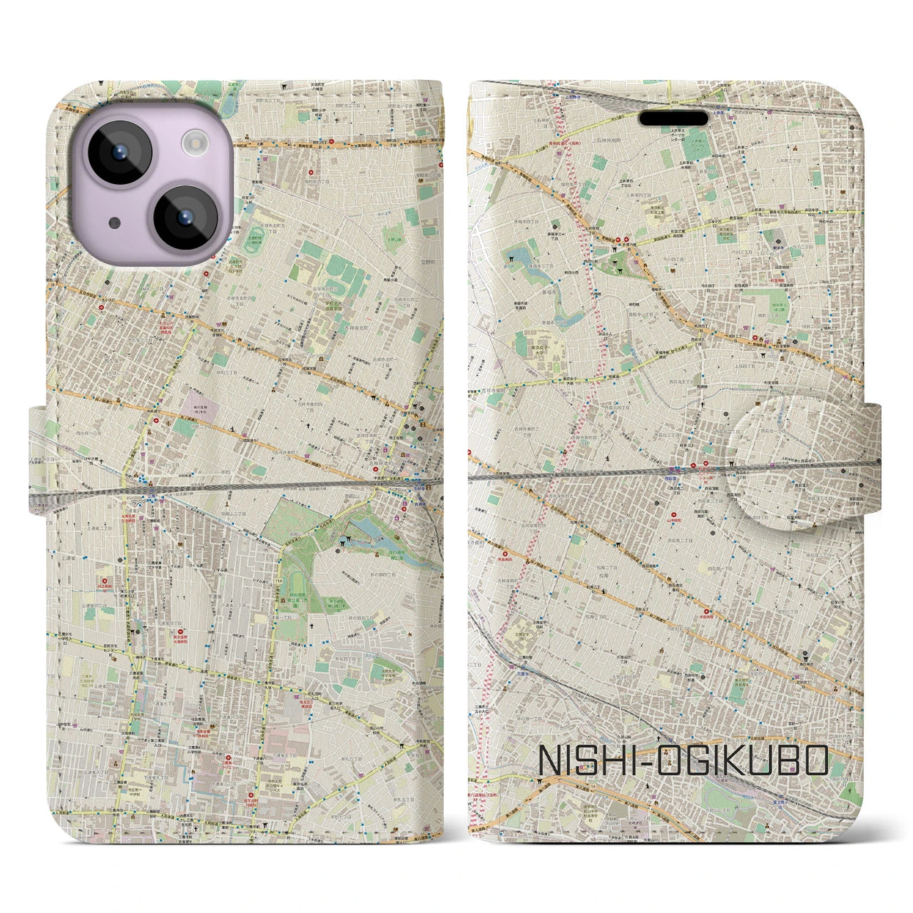 【西荻窪2(東京都)】地図柄iPhoneケース(手帳タイプ)ナチュラル・iPhone 14 用