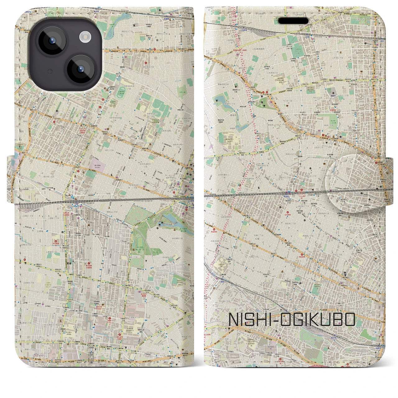 【西荻窪2(東京都)】地図柄iPhoneケース(手帳タイプ)ナチュラル・iPhone 14 Plus 用