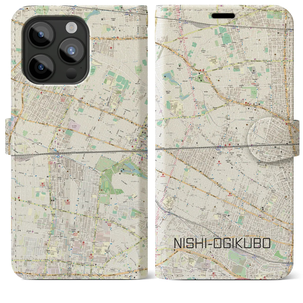 【西荻窪2(東京都)】地図柄iPhoneケース(手帳タイプ)ナチュラル・iPhone 15 Pro Max 用