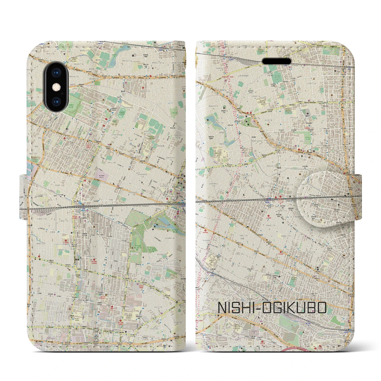 【西荻窪2(東京都)】地図柄iPhoneケース(手帳タイプ)ナチュラル・iPhone XS / X 用