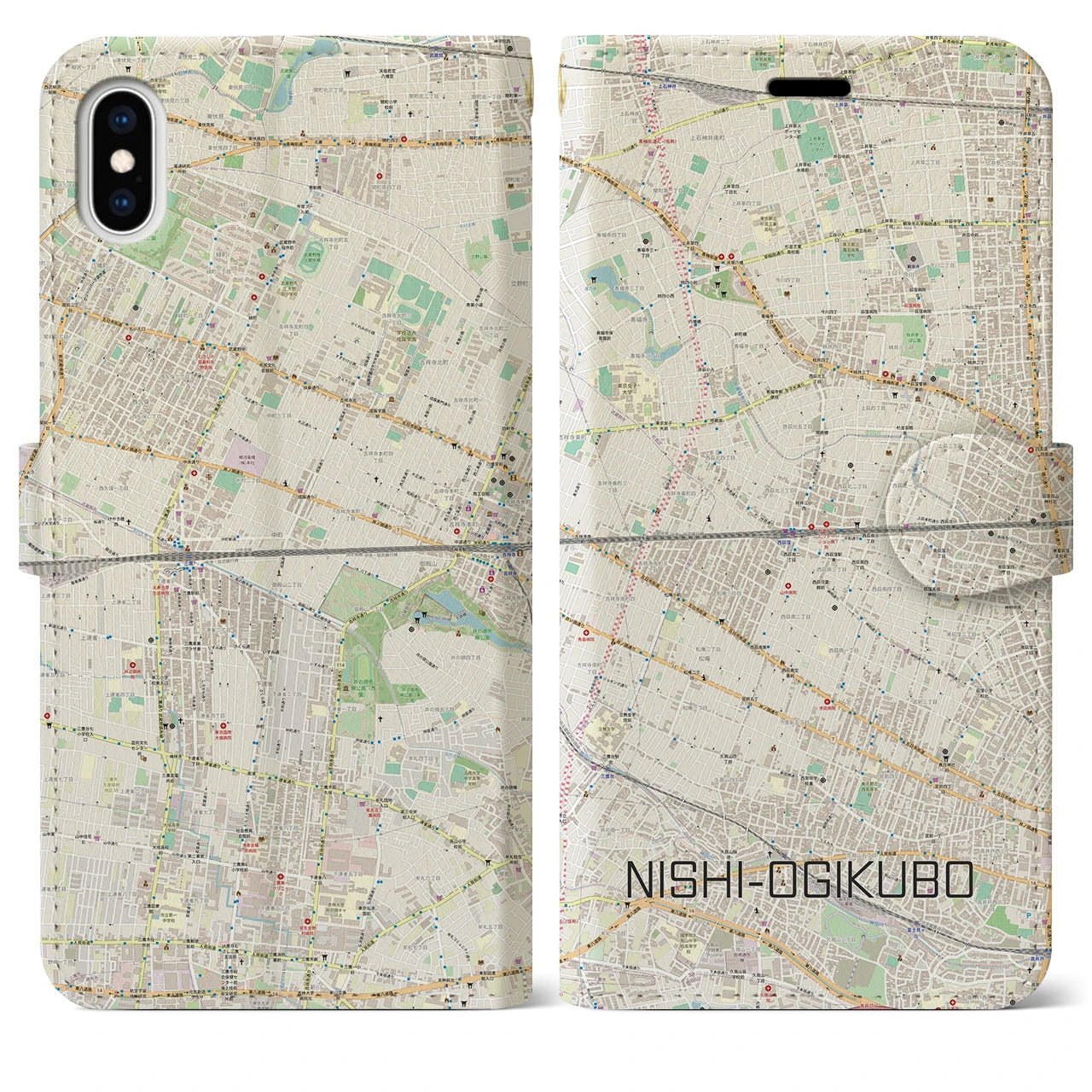 【西荻窪2(東京都)】地図柄iPhoneケース(手帳タイプ)ナチュラル・iPhone XS Max 用
