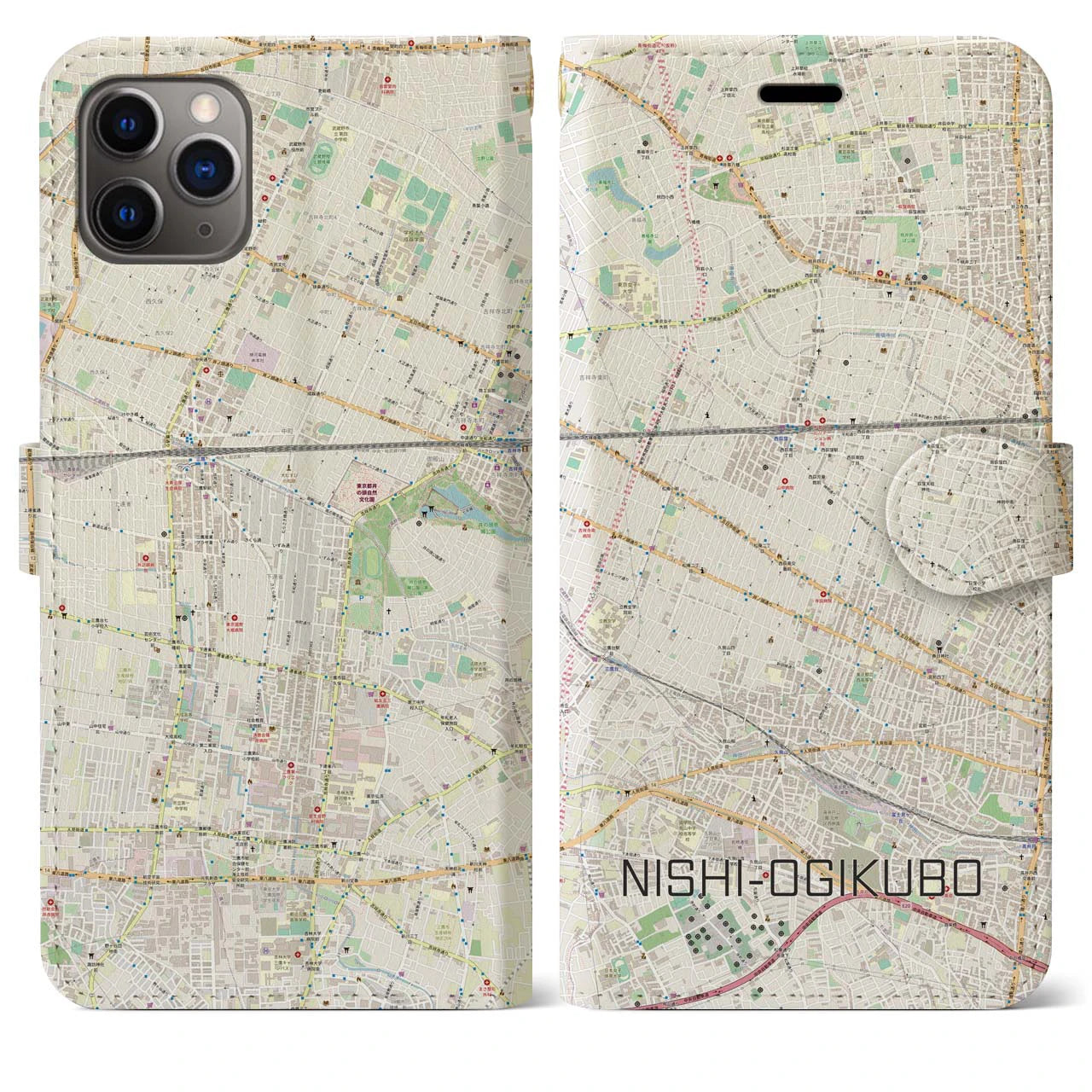 【西荻窪(東京都)】地図柄iPhoneケース(手帳タイプ)ナチュラル・iPhone 11 Pro Max 用