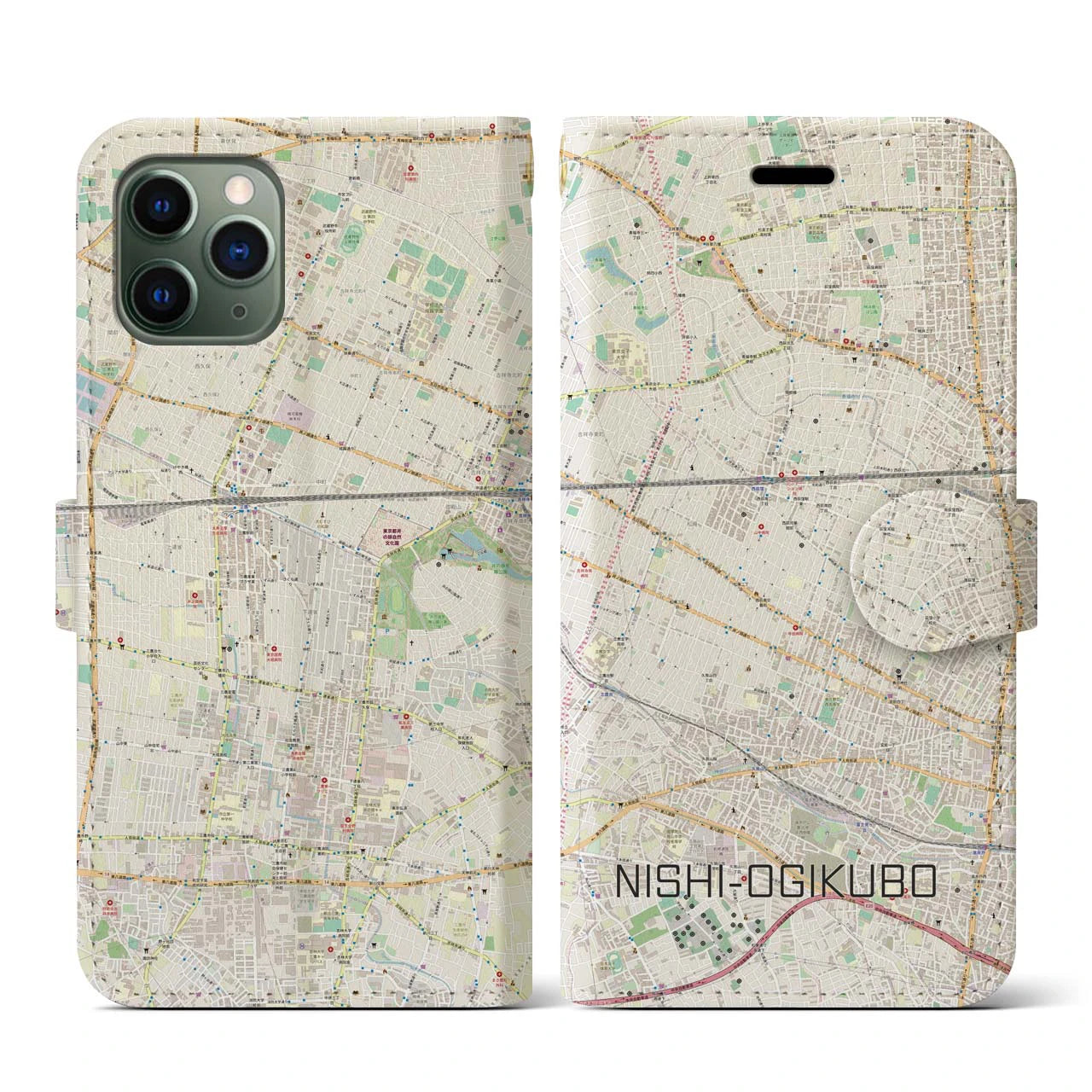 【西荻窪(東京都)】地図柄iPhoneケース(手帳タイプ)ナチュラル・iPhone 11 Pro 用