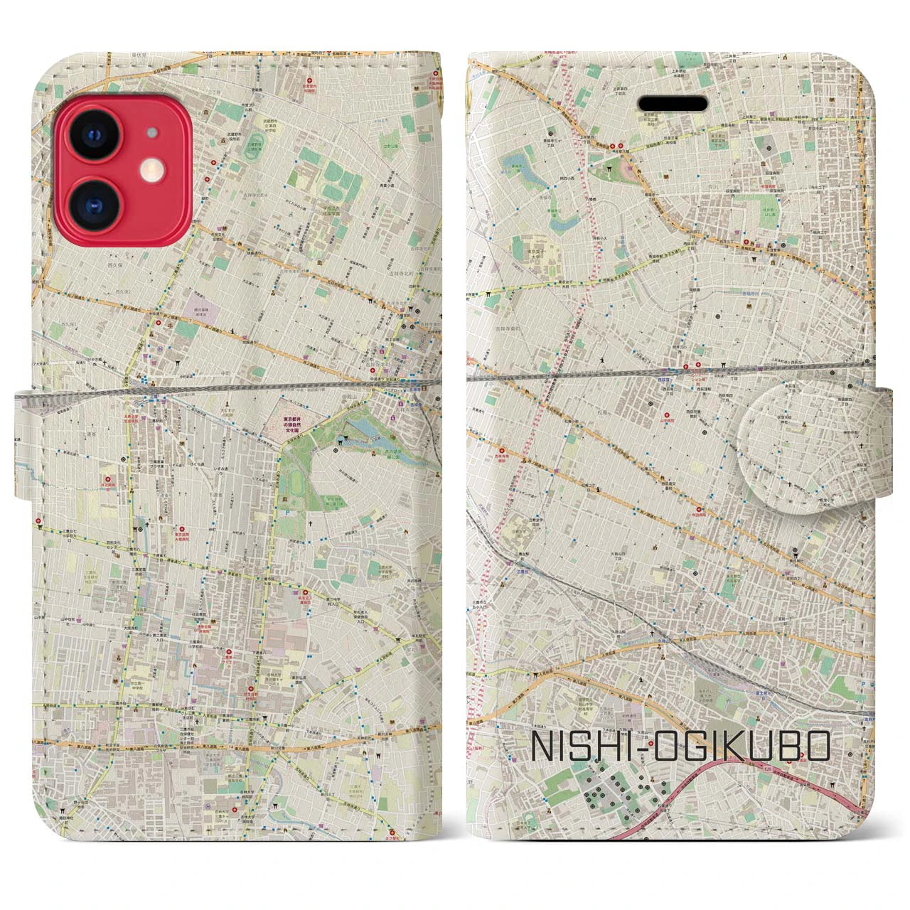 【西荻窪(東京都)】地図柄iPhoneケース(手帳タイプ)ナチュラル・iPhone 11 用