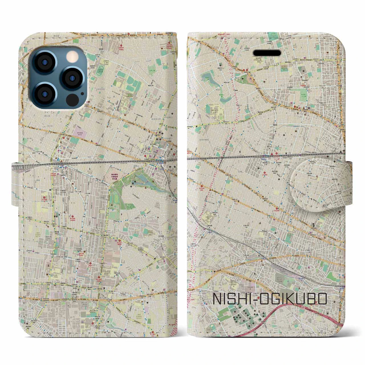 【西荻窪(東京都)】地図柄iPhoneケース(手帳タイプ)ナチュラル・iPhone 12 / 12 Pro 用
