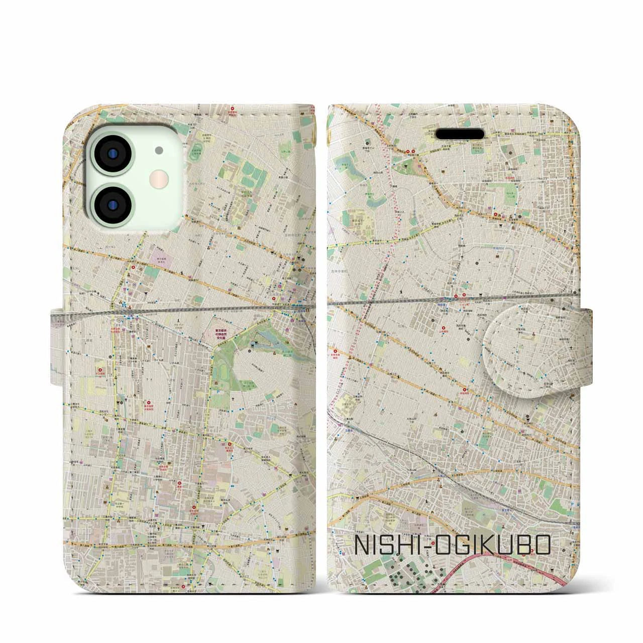 【西荻窪(東京都)】地図柄iPhoneケース(手帳タイプ)ナチュラル・iPhone 12 mini 用