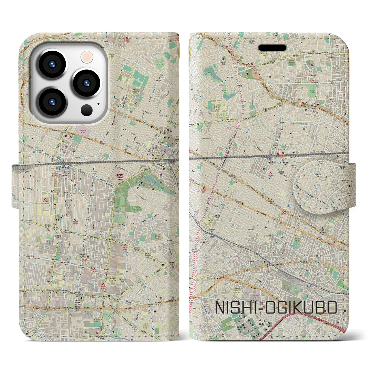 【西荻窪(東京都)】地図柄iPhoneケース(手帳タイプ)ナチュラル・iPhone 13 Pro 用