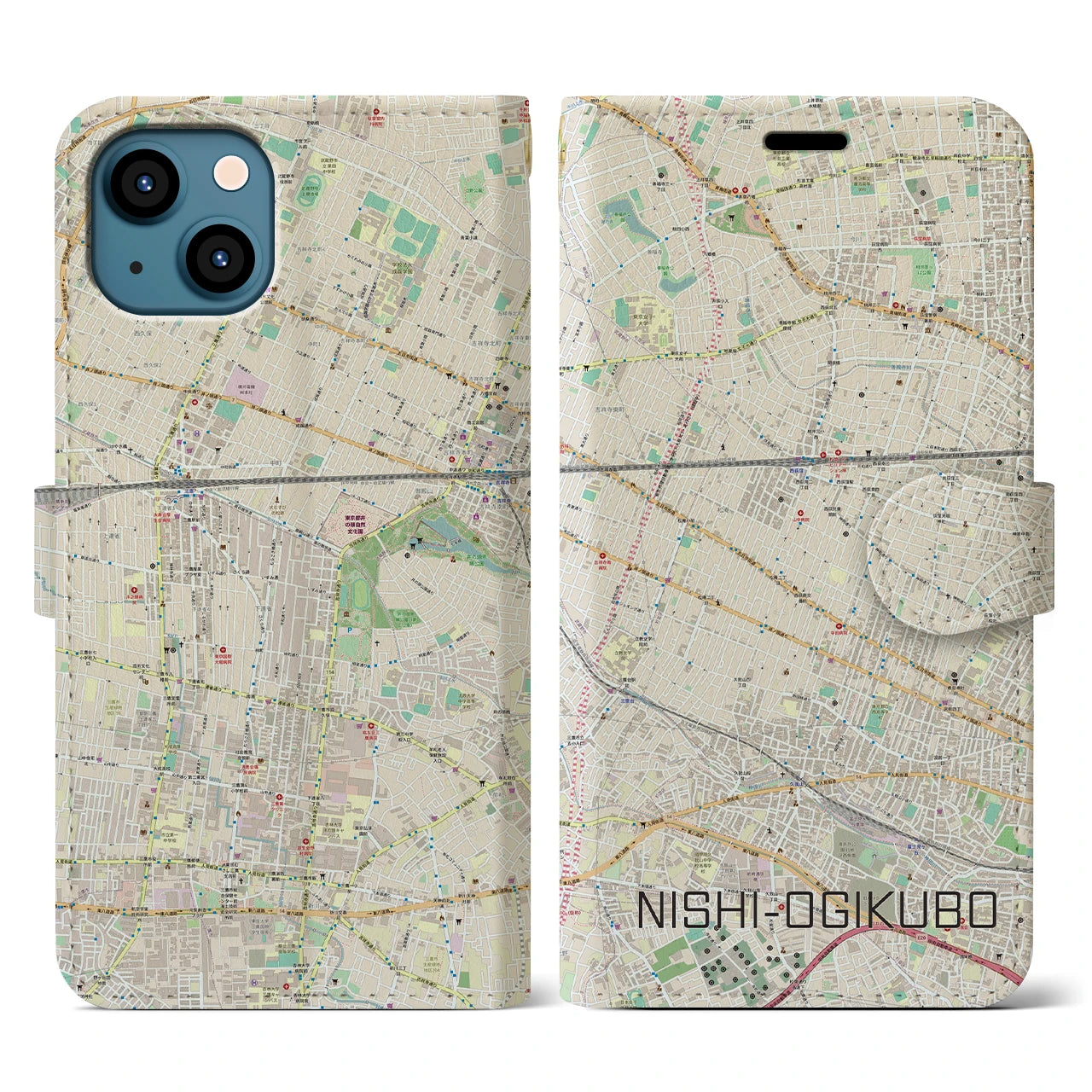 【西荻窪(東京都)】地図柄iPhoneケース(手帳タイプ)ナチュラル・iPhone 13 用